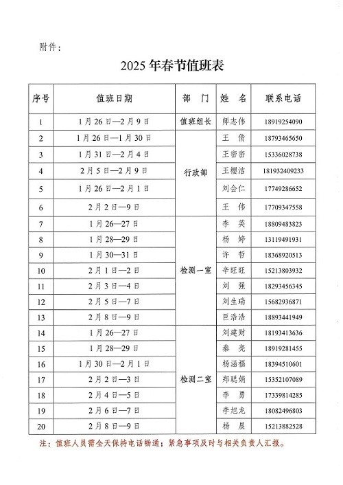 關于2025年春節放假安排的通知